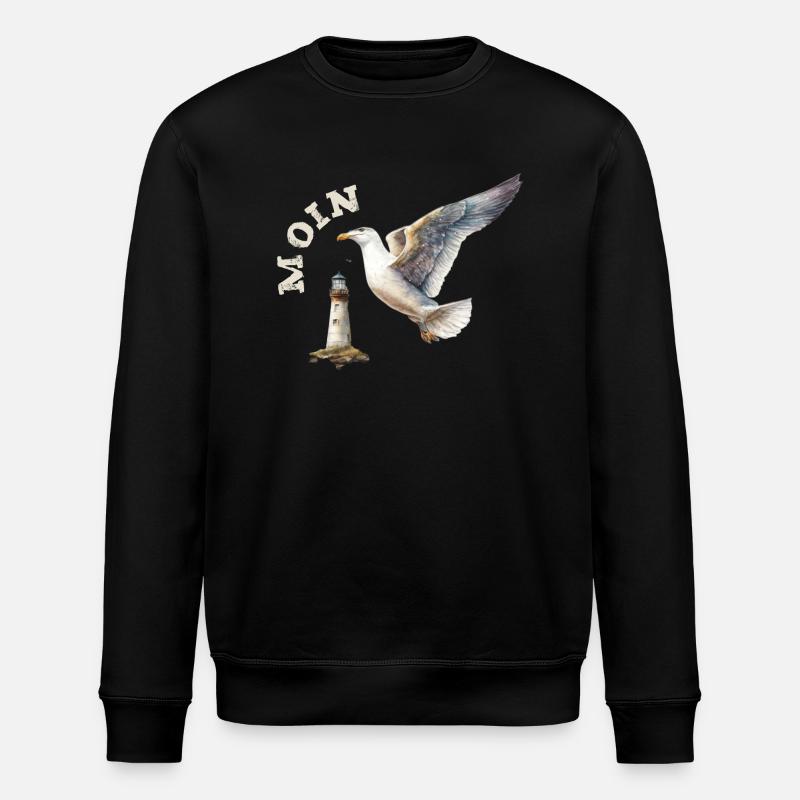 Moin Möwe maritim mit Leuchtturm - Stanley/Stella Unisex Bio-Sweatshirt ROLLER - Schwarz
