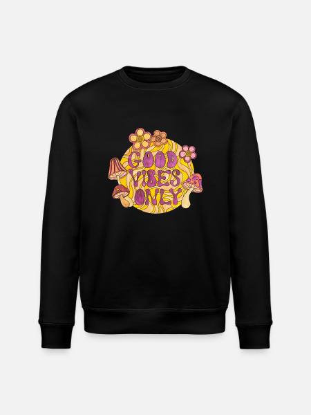 Good Vibes Only 70s Funky Groovy Flower Power 60E - Stanley/Stella ROLLER Unisex Organic Sweatshirt - black