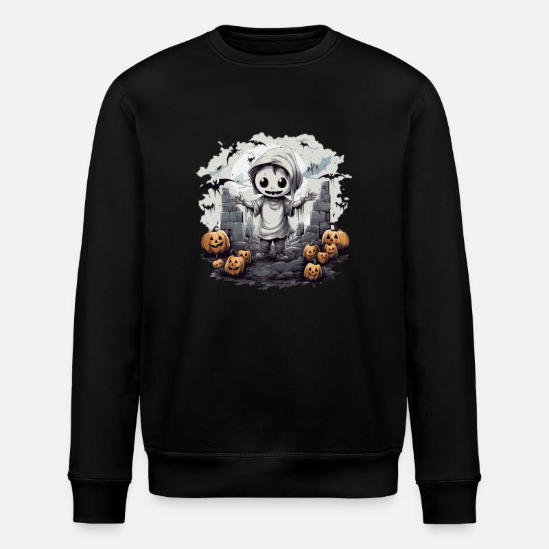 Chibi Skeleton Halloween Shirt - Stanley/Stella ROLLER Unisex Organic Sweatshirt - black