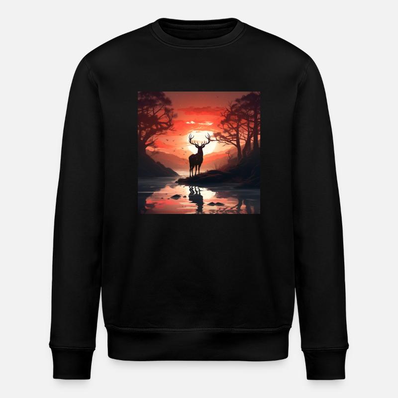 Hirsch im Wald - Stanley/Stella Unisex Bio-Sweatshirt ROLLER - Schwarz