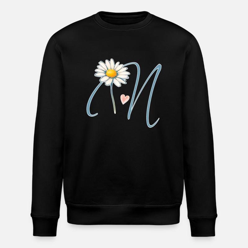 Buchstabe N Gänseblümchen Herz - Stanley/Stella Unisex Bio-Sweatshirt ROLLER - Schwarz