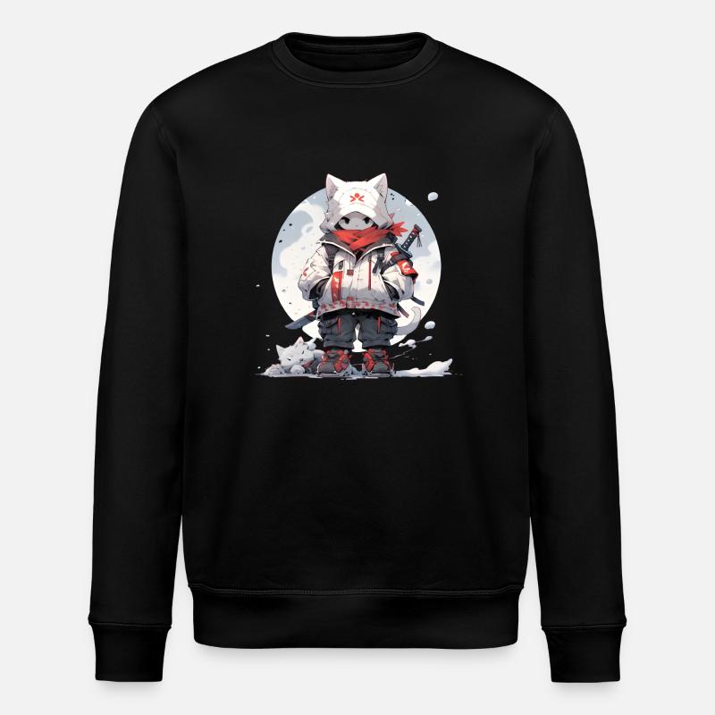 Cute samurai cat - Stanley/Stella Unisex Bio-Sweatshirt ROLLER - Schwarz