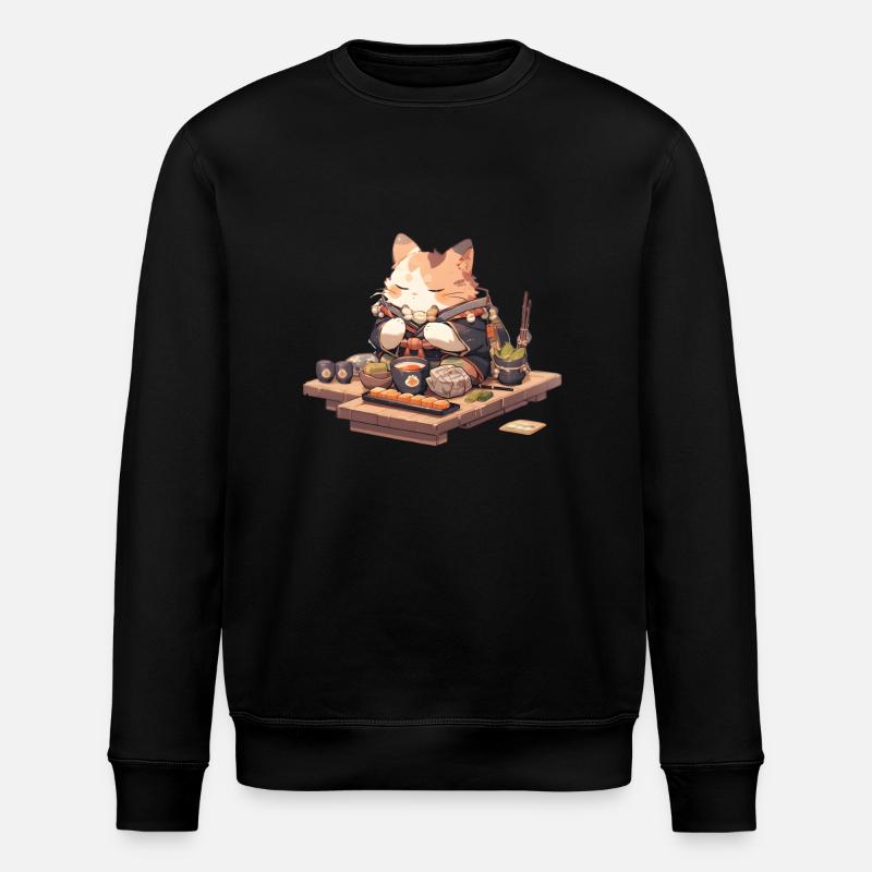 Samurai Cat eat Ramen - Stanley/Stella Unisex Bio-Sweatshirt ROLLER - Schwarz