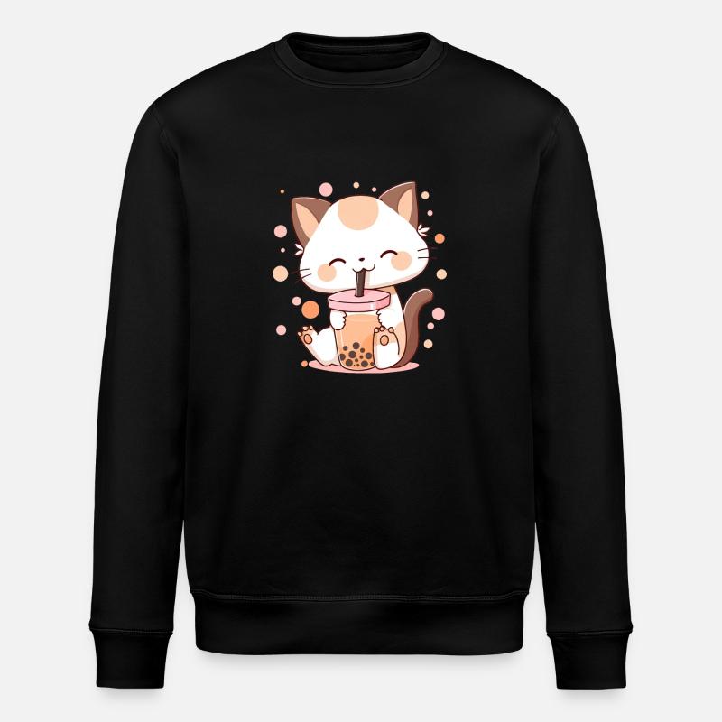 Bubble Tea Cat Neko boba - Stanley/Stella ROLLER Unisex Organic Sweatshirt - black