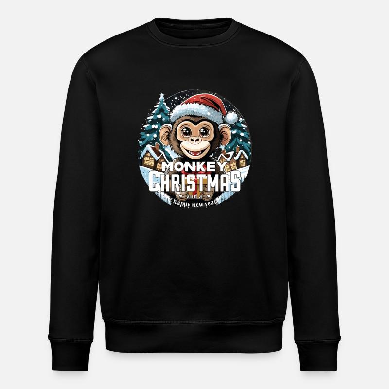 Weihnachtsaffe - Monkey Christmas - Stanley/Stella Unisex Bio-Sweatshirt ROLLER - Schwarz