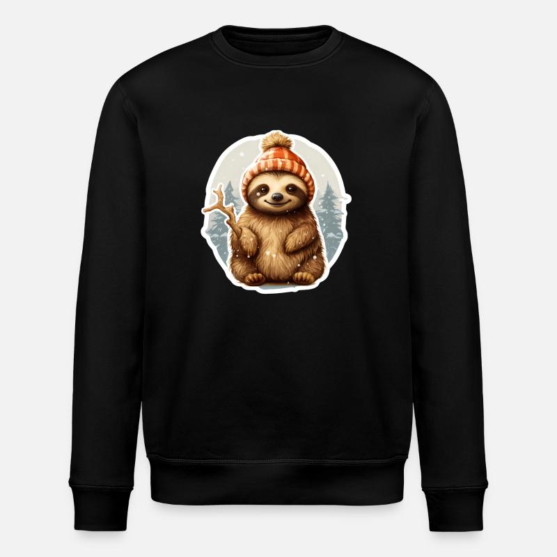 funny sloth in snowfall - Stanley/Stella ROLLER Unisex Organic Sweatshirt - black