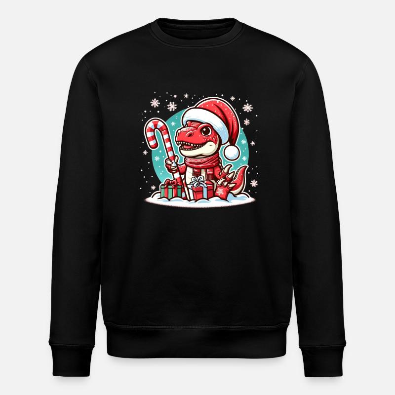Weihnachtlicher roter Dinosaurier - Stanley/Stella Unisex Bio-Sweatshirt ROLLER - Schwarz