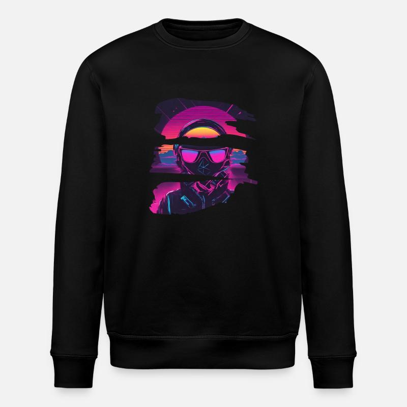 Retro Synthwave 80s Racer Driver - Stanley/Stella ROLLER Unisex Organic Sweatshirt - black