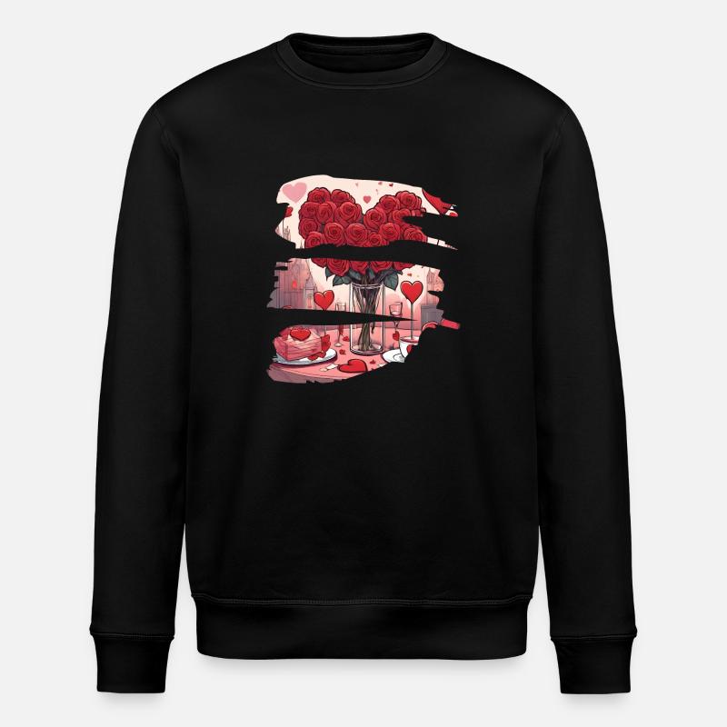 Romantic Dinner Red Love Hearts - Stanley/Stella ROLLER Unisex Organic Sweatshirt - black