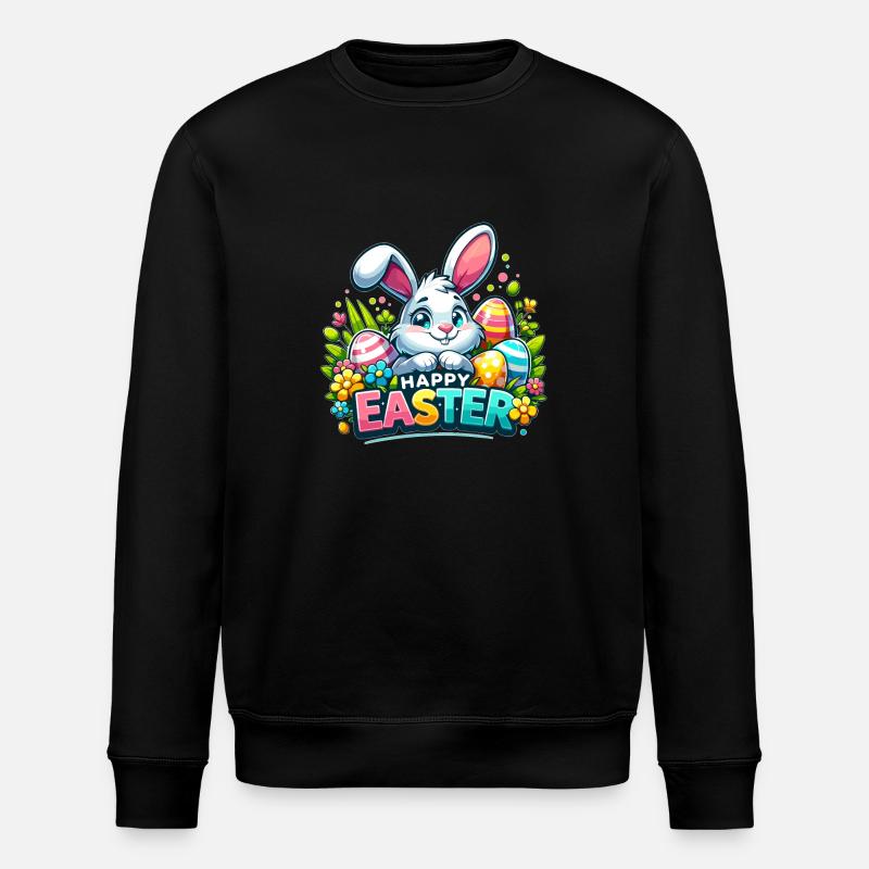 Happy Easter - Easter Bunny Illustration - Stanley/Stella ROLLER Unisex Organic Sweatshirt - black