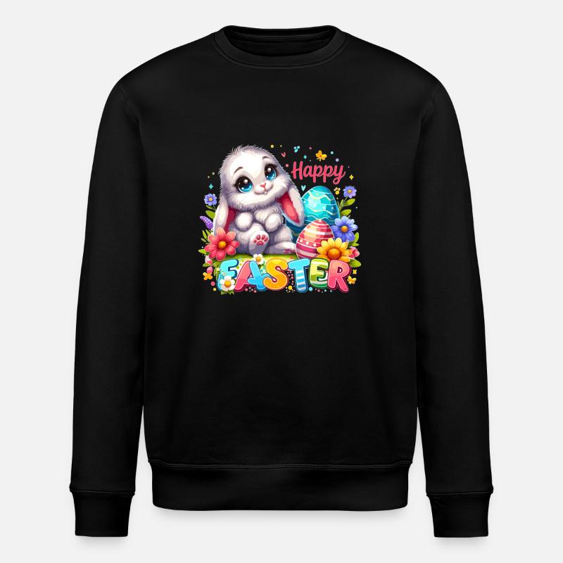 Happy Easter - Easter Bunny Illustration - Stanley/Stella ROLLER Unisex Organic Sweatshirt - black