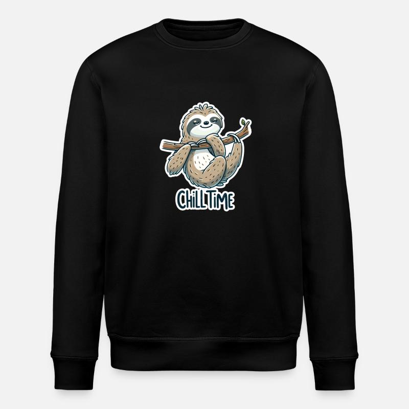 Chill Time - Sloth Illustration - Stanley/Stella ROLLER Unisex Organic Sweatshirt - black
