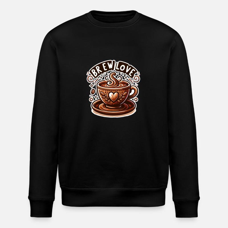 Brew Love - Coffee Cup Illustration - Stanley/Stella ROLLER Unisex Organic Sweatshirt - black