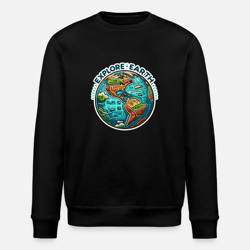 Explore Earth - Erde Illustration - Stanley/Stella ROLLER Unisex Organic Sweatshirt - black