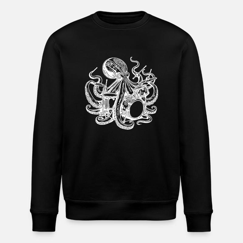 Octopus plays drums - Stanley/Stella ROLLER Unisex Organic Sweatshirt - black