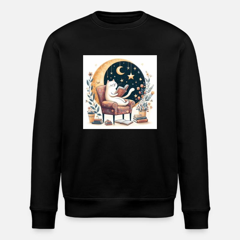 cat reading a book - Stanley/Stella ROLLER Unisex Organic Sweatshirt - black