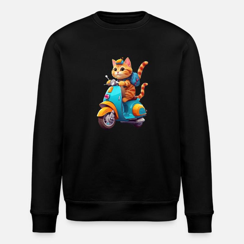 Cat Rides Scooter - Stanley/Stella ROLLER Unisex Organic Sweatshirt - black