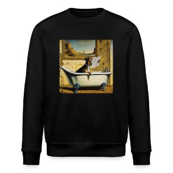 Dog reading newspaper in bathroom ,retro look - Stanley/Stella ROLLER Unisex Organic Sweatshirt - black - Front - Nik (191cm)