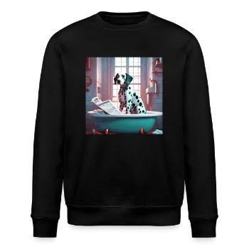 Dalmatiner in der Wanne, Zeitung lesen,retro - Stanley/Stella Unisex Bio-Sweatshirt ROLLER - Schwarz - Vorne - Nik (191cm)
