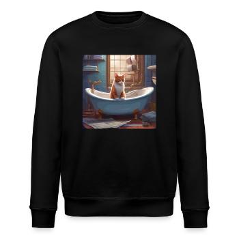 Katze in der Wanne, Zeitung lesen,retro - Stanley/Stella Unisex Bio-Sweatshirt ROLLER - Schwarz - Vorne - Nik (191cm)