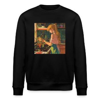 80er Jahre Anime Mädchen beruhigender hochwertiger Modedruck - Stanley/Stella Unisex Bio-Sweatshirt ROLLER - Schwarz - Vorne - Nik (191cm)