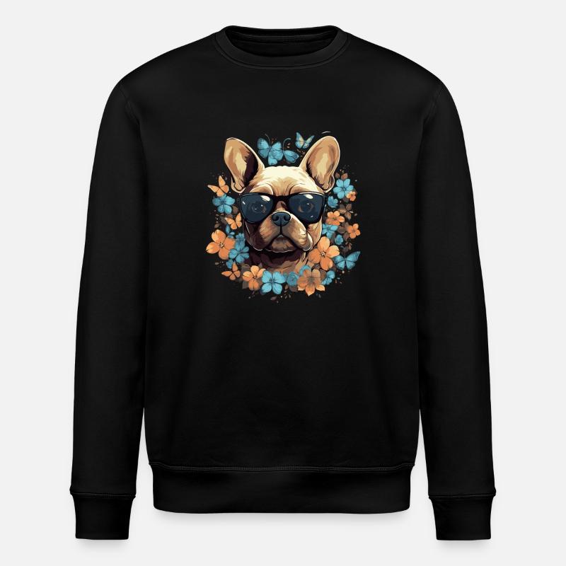 Bouledogue français avec fleurs - Sweat bio ROLLER Stanley/Stella Unisexe - noir