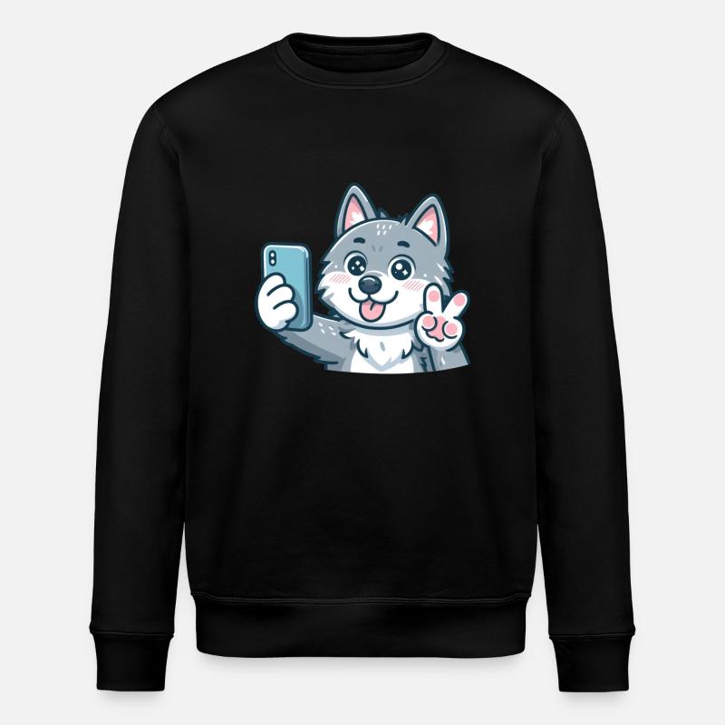 The cute selfie wolf - Stanley/Stella ROLLER Unisex Organic Sweatshirt - black