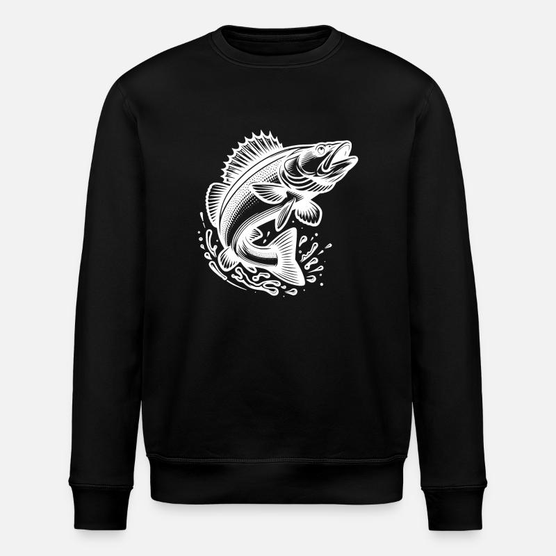 Jumping Zander Fish - Stanley/Stella ROLLER Unisex Organic Sweatshirt - black