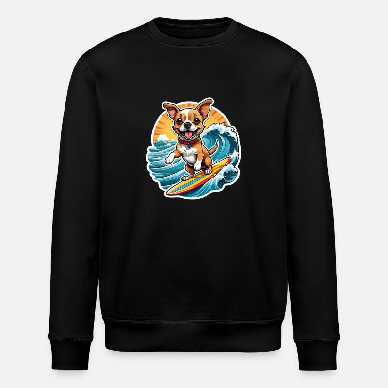 Fröhlicher Surfer-Hund - Stanley/Stella Unisex Bio-Sweatshirt ROLLER - Schwarz