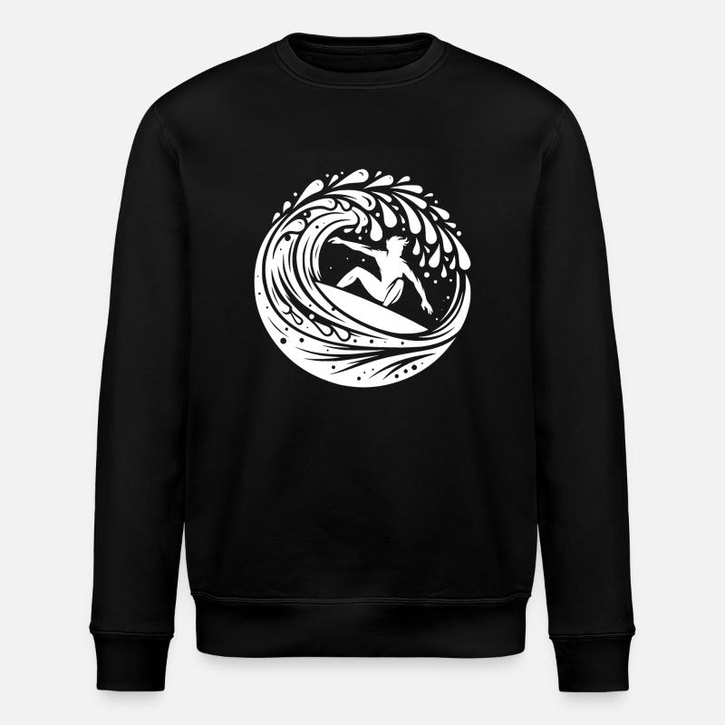 Surfer der mit Surfboard in den Wellen surft - Stanley/Stella Unisex Bio-Sweatshirt ROLLER - Schwarz