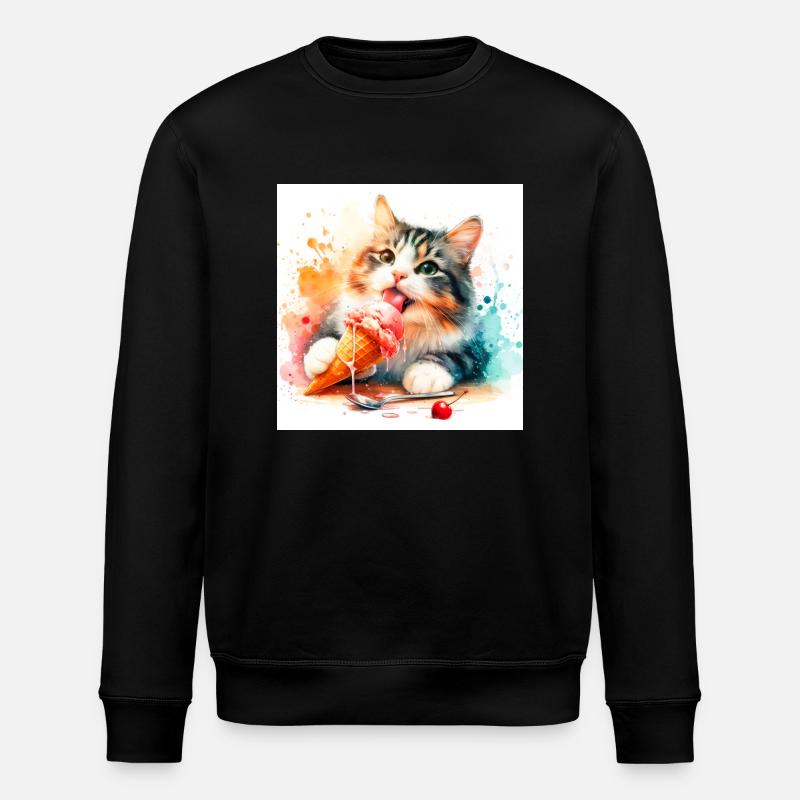 Kätzchen isst Eis - Stanley/Stella Unisex Bio-Sweatshirt ROLLER - Schwarz