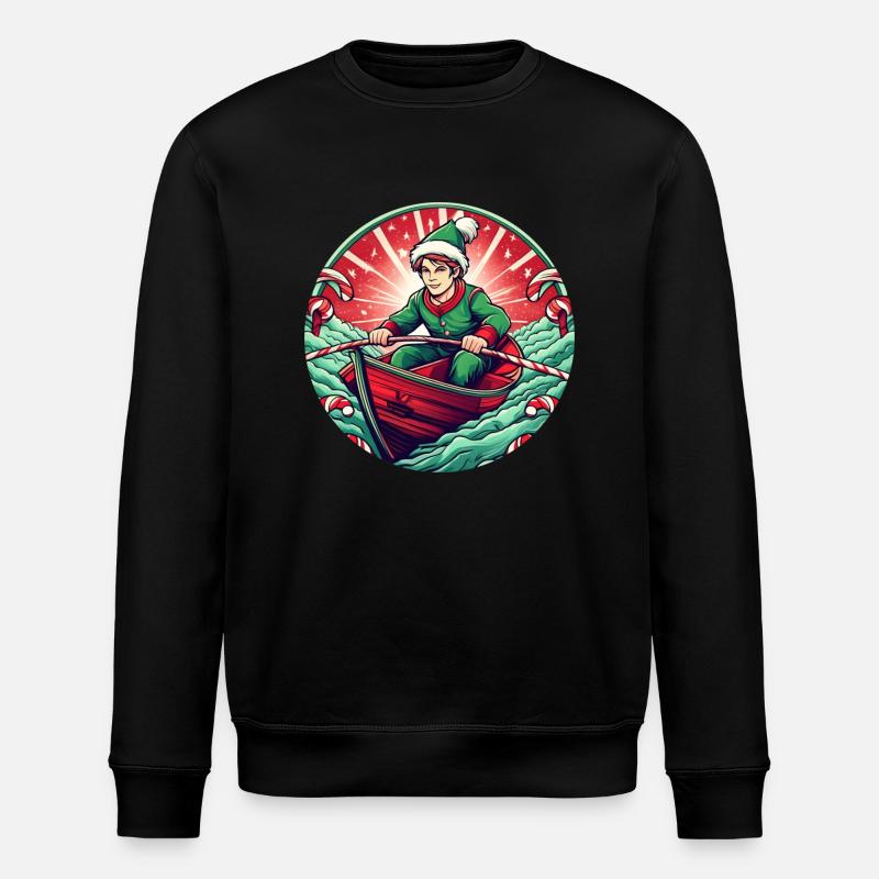 Christmas Elf Rowing - Stanley/Stella ROLLER Unisex Organic Sweatshirt - black