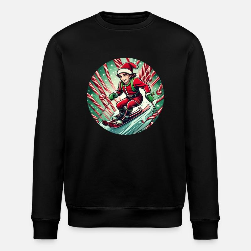 Christmas Elf Skiing - Stanley/Stella ROLLER Unisex Organic Sweatshirt - black