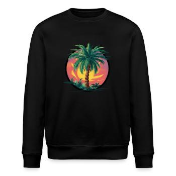 Tropische Palme bei Sonnenuntergang – Urlaubsmotiv - Stanley/Stella Unisex Bio-Sweatshirt ROLLER - Schwarz - Vorne - Nik (191cm)