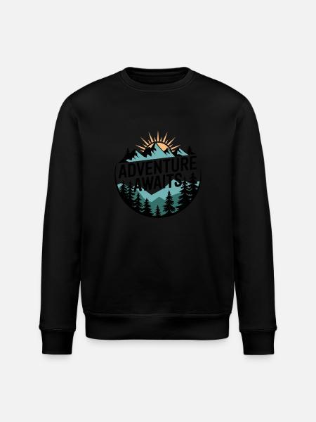 Adventure Awaits – Mountain Panorama - Stanley/Stella ROLLER Unisex Organic Sweatshirt - black