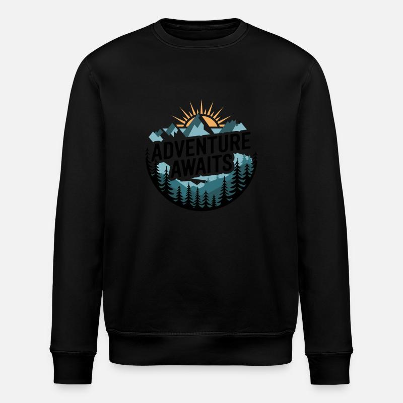 Adventure Awaits – Mountain Panorama - Stanley/Stella ROLLER Unisex Organic Sweatshirt - black