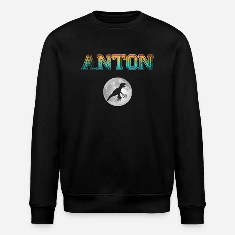ANTON - Beautiful boy name with dinosaur - Stanley/Stella ROLLER Unisex Organic Sweatshirt - black