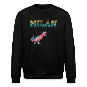 MILAN - Beautiful boy name with dinosaur - Stanley/Stella ROLLER Unisex Organic Sweatshirt - black - Front - Nik (191cm)