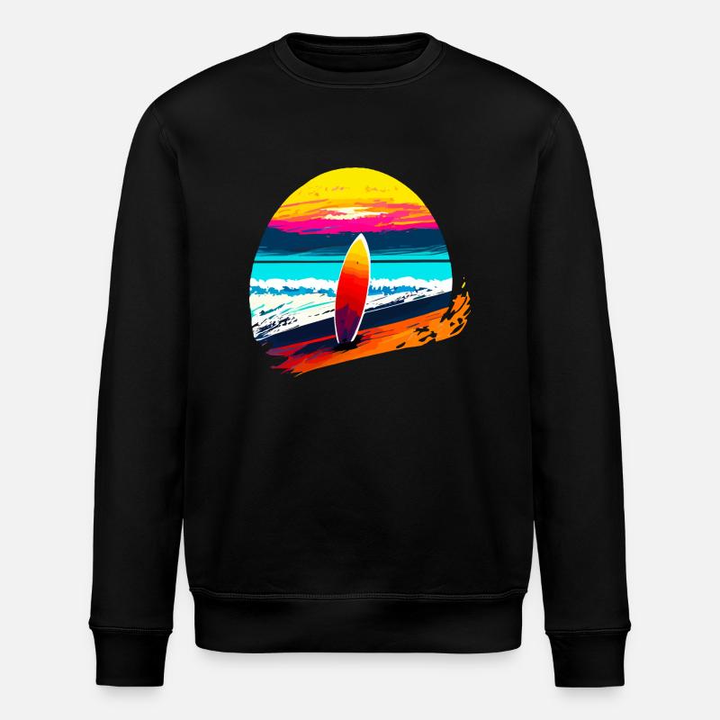 Sunset avec planche de surf - Sweat bio ROLLER Stanley/Stella Unisexe - noir