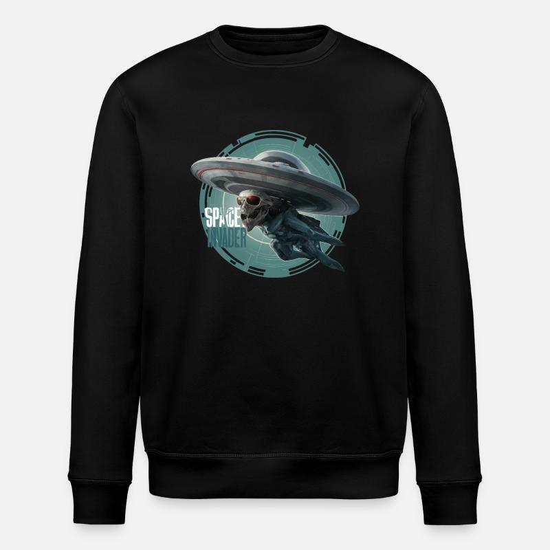 ALIEN UFO, SPACE INVANDER - Stanley/Stella ROLLER Unisex Organic Sweatshirt - black