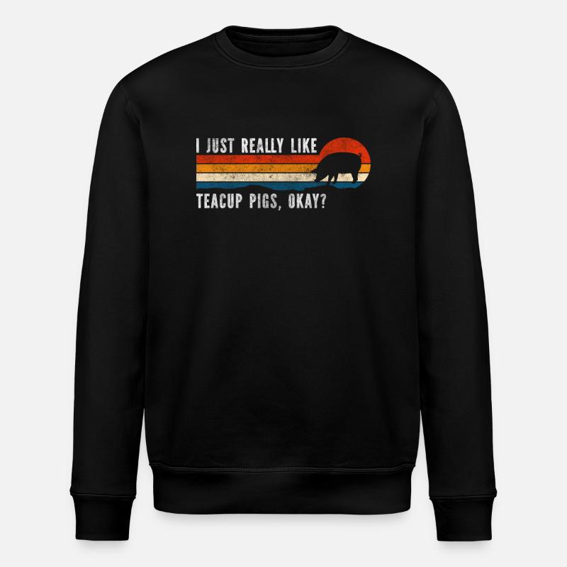 Teacup Curly Tail Pig - Stanley/Stella ROLLER Unisex Organic Sweatshirt - black