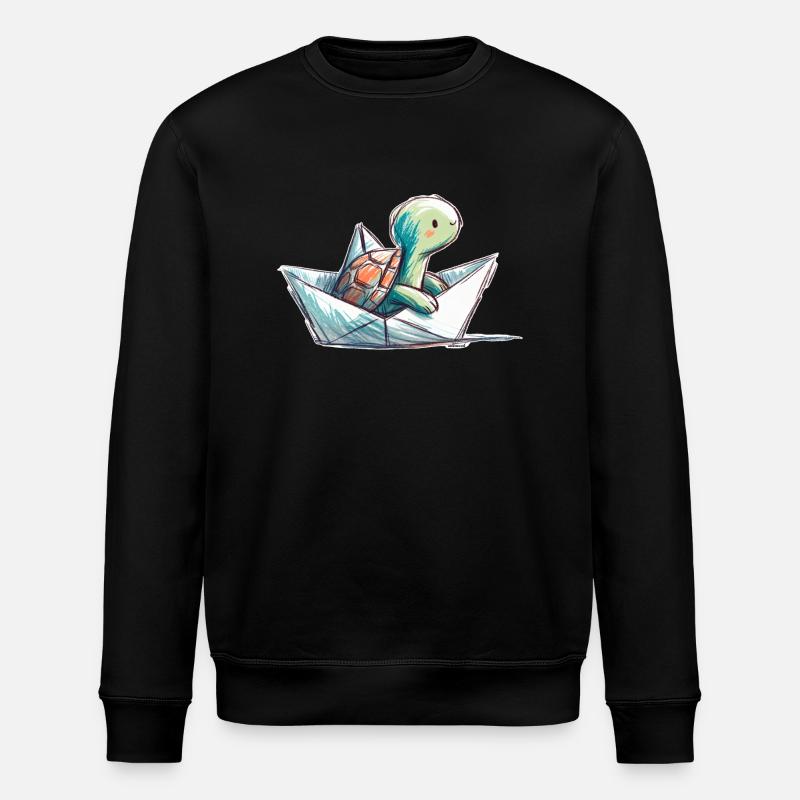 Schildkröte in Papierboot - Stanley/Stella Unisex Bio-Sweatshirt ROLLER - Schwarz