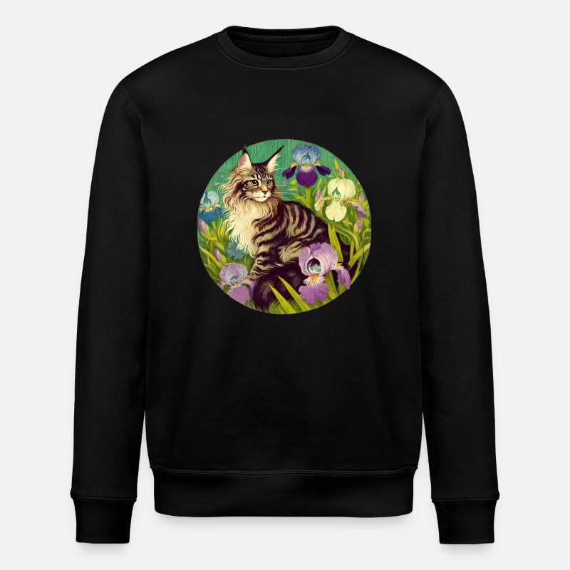 Brown Tabby Cat Iris - Stanley/Stella ROLLER Unisex Organic Sweatshirt - black