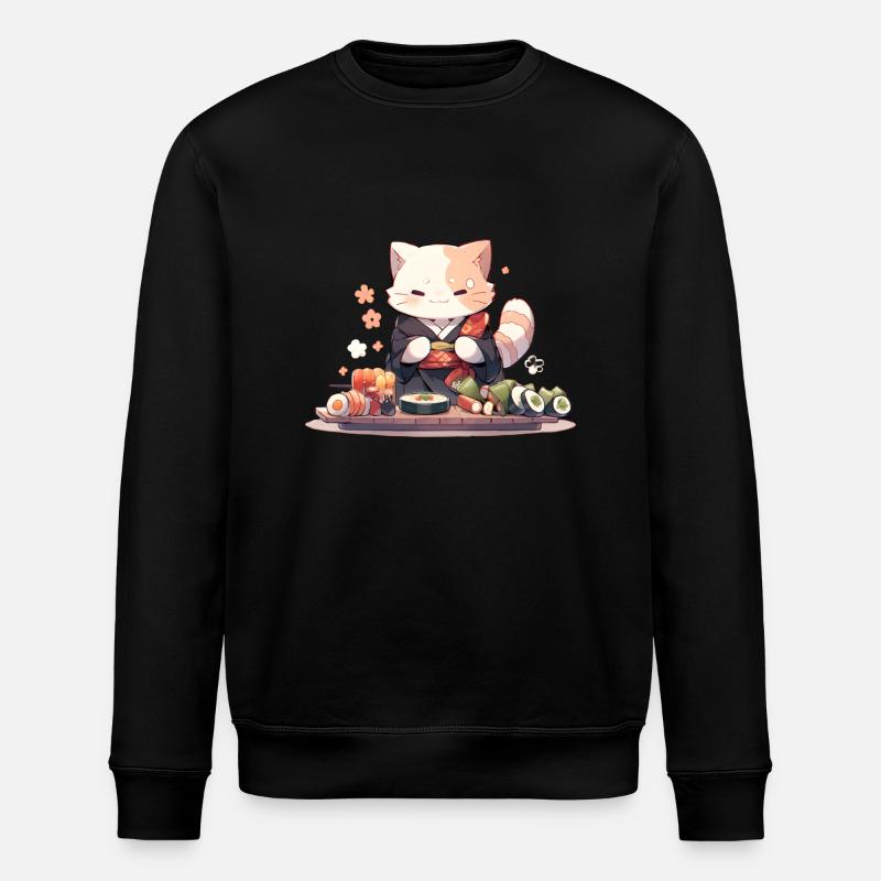 Chat samouraï mange des sushis - Sweat bio ROLLER Stanley/Stella Unisexe - noir