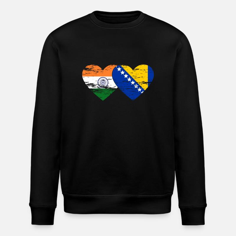 Inde Bosnie drapeau coeur utilisé - Sweat bio ROLLER Stanley/Stella Unisexe - noir