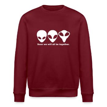Grey Aliens: Soon we will all be together. - Stanley/Stella ROLLER Unisex Organic Sweatshirt - burgundy - Front - Nik (191cm)