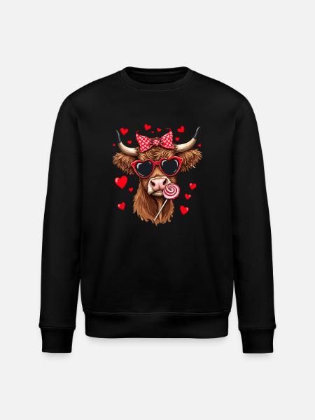Vache Ecossais Highland Bovins Lolly Saint Valentin - Sweat bio ROLLER Stanley/Stella Unisexe - noir