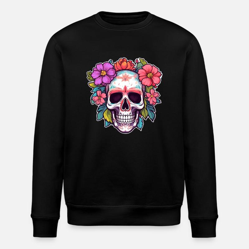 Menschlicher Schädel & Blumen 30 - Stanley/Stella Unisex Bio-Sweatshirt ROLLER - Schwarz