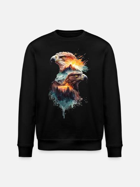 Himlens frihet: Örnar och bergslandskap - Ekologisk sweatshirt ROLLER unisex från Stanley/Stella - svart