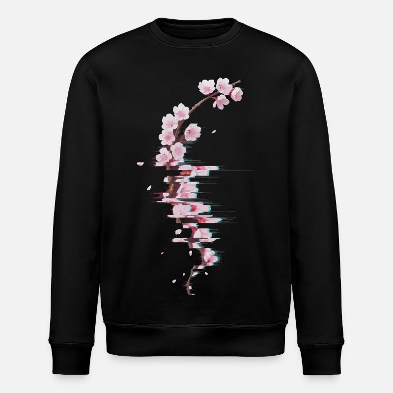 Glitch Cherry Blossom Modern Blossom Branch - Stanley/Stella ROLLER Unisex Organic Sweatshirt - black